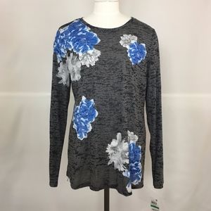 Gray Blue Floral Sequin Burn Out Tee 108